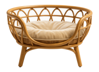 Rattan cat hammock with an elevated design, offering a chic resting spot in a fashionable living room.