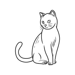 Thin Line Illustration of a Domestic Cat Sitting