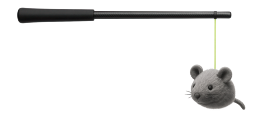 A fishing rod-style teaser with a squeaky toy at the end, perfect for engaging cats on a porch.