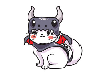 Cute vampire cat character dressed in a bat costume with pointed ears and playful expression. Halloween theme concept