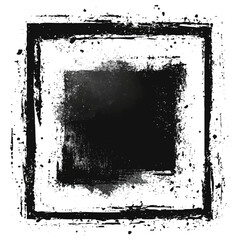 Grungy black ink frame and textured square, ideal for distressed borders, artistic overlays, or abstract backgrounds