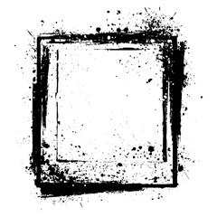 Grungy black ink frame and textured square, ideal for distressed borders, artistic overlays, or abstract backgrounds