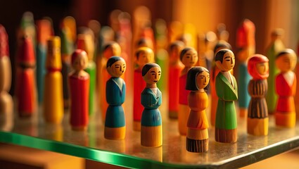 Wooden figures people collection colorful attire peg dolls