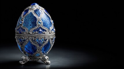 Ornate blue egg-shaped jewel box