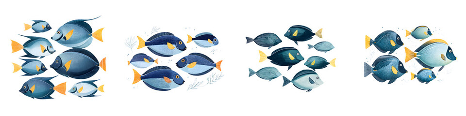 Fototapeta premium Blue Tang School - Watercolor Fish Illustration Collection