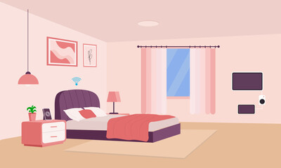 smart home inside bedroom view smart technology concept, vector illustration