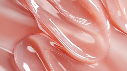 fluid-like high gloss texture encased under transparent surface, smooth deep peach color, innovative cosmetic look