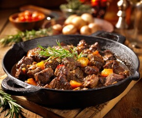 Deer Ragout in a Pan - Wild Game Meat