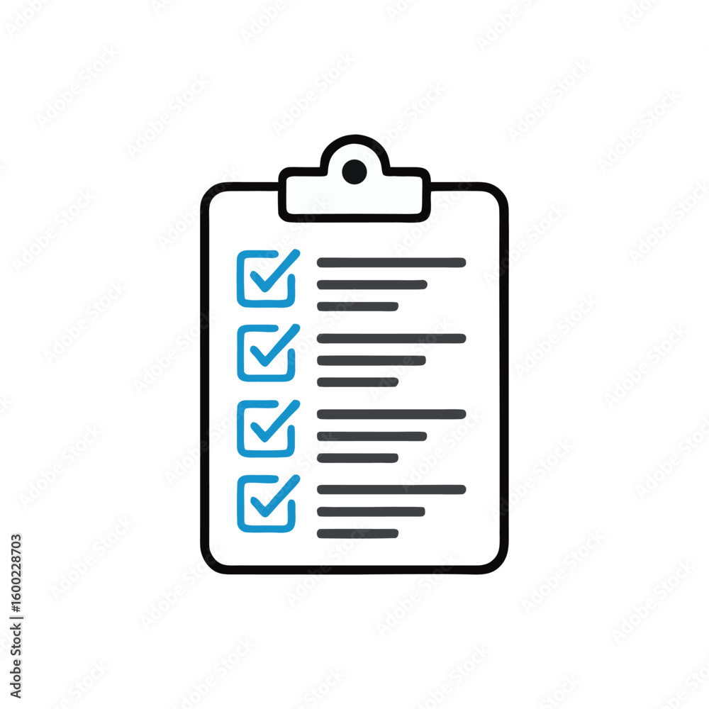Poster checklist clipboard with four marked items and several additional lines for a list of things to be c