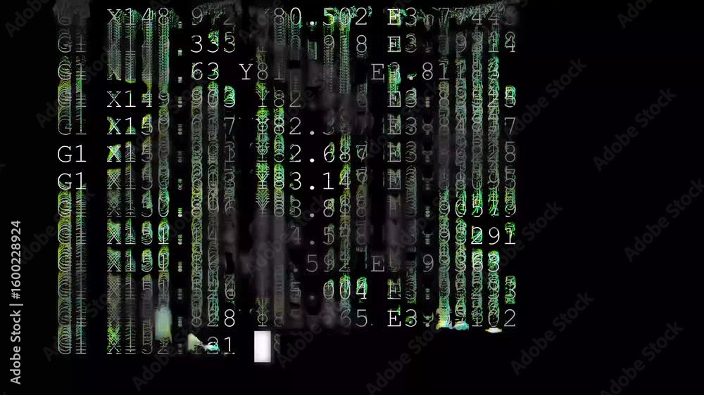 Poster running code. programming. technological interface. real time data.