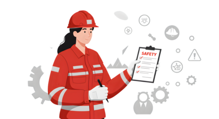 Woman Safety Check Red Outfit Holding Clipboard