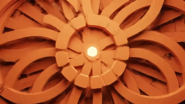 3D rings animation with geometric center and simple shapes. Trendy radial pattern, abstract background for corporate slides. Smooth seamless loop.