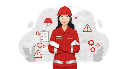 Safety inspector with checklist, hard hat, protective gear