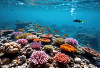 Fototapeta premium coral reef restoration project highlighting the role of biodiversity in rebuilding marine environments and supporting ocean life
