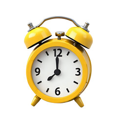 Classic yellow twin bell alarm clock showing 8 o clock isolated on transparent background