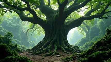 Ancient Majestic Tree in Enchanting Forest