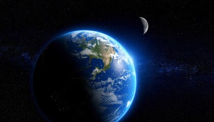 Obraz premium Earth seen from space with the distant Moon visible in background