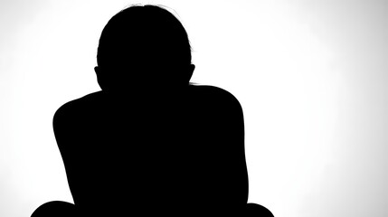 Silhouette of a person sitting against a white background.