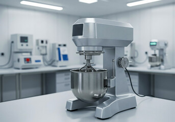 Modern kitchen mixer in a well-equipped culinary lab, ready for baking and cooking experiments with precise functionality