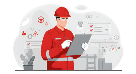 Worker checking safety on clipboard