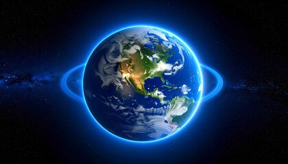 Fototapeta premium Earth with bright atmospheric halo, soft glowing blue edge