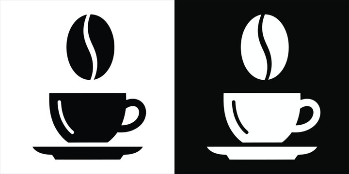 Simple coffee cup and bean logo design - vector icon set for coffee shop