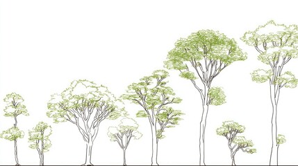 Fototapeta premium Forest sketch of various sized trees.