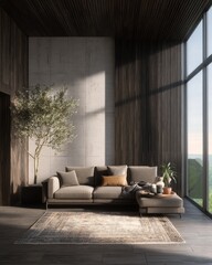 Modern living room with sectional sofa and area rug.
