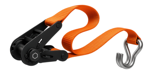 Heavy-duty ratchet strap with double J-hooks for towing large vehicles