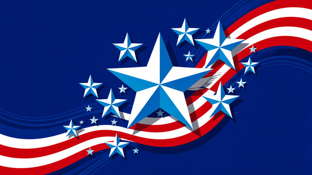 Patriotic American graphic design featuring white stars scattered across a rich deep blue textured background