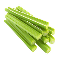 Fresh vibrant green celery sticks stacked neatly, perfect for a healthy snack on transparent background