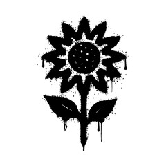 Black sunflower illustration in graffiti style on white background