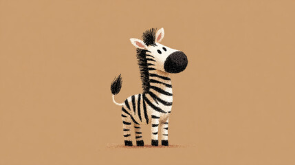 Cute, simple, happy cartoon Zebra portait on a warm light brown background. 