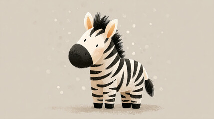 Cute, simple, happy cartoon Zebra portait on a warm light brown background. 