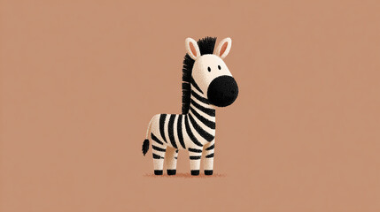 Cute, simple, happy cartoon Zebra portait on a warm light brown background. 