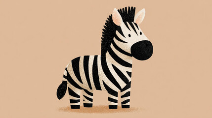 Cute, simple, happy cartoon Zebra portait on a warm light brown background. 