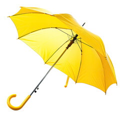 A bright yellow umbrella, angled slightly, with a dark handle and ribs