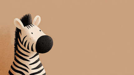 Cute, simple, happy cartoon Zebra portait on a warm light brown background. 
