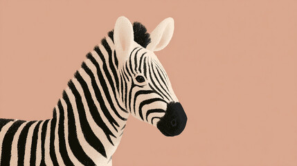 Cute, simple, happy cartoon Zebra portait on a warm light brown background. 