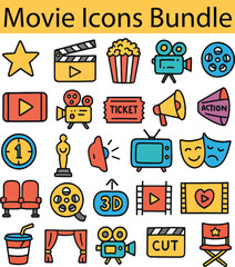 Set of Colorful movie icons. Doodle style icon vector bundle.eps