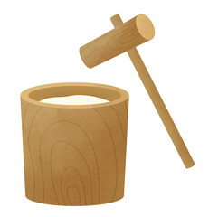 お餅の入った餅つきの杵と臼
