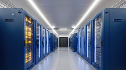 Fototapeta premium Server racks lined up in a modern data center.