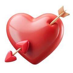 3d red heart with arrow isolated on white background
