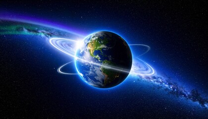 Planet Earth with bright atmosphere ring