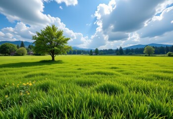 Fototapeta premium grassland transformed into thriving forest restoring regional climate and attracting rainfall