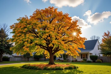 Naklejka premium trees absorbing heat and cooling air reducing need for energy use in nearby homes