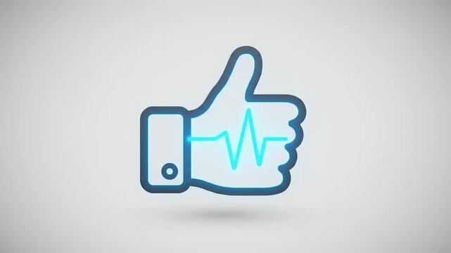 A stylized thumbs-up symbol with a heartbeat line, representing positivity and health awareness