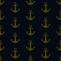 Gold Anchor Seamless pattern. Vector of Anchors pattern can be used for wallpaper, fabric clothes, gift wrap paper ,web page ,surface textures. golden Anchor on dark blue background.