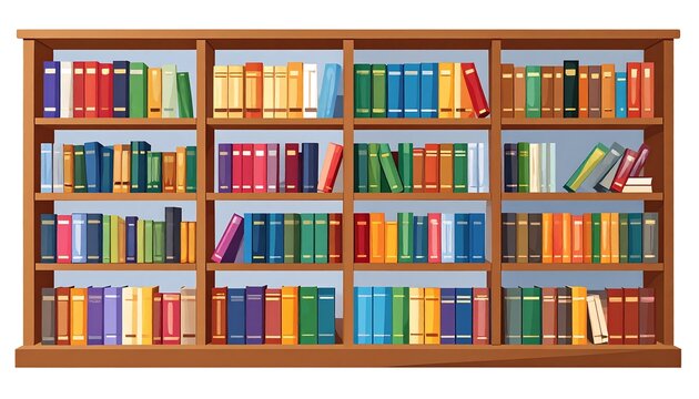 Wooden library bookshelves filled with books