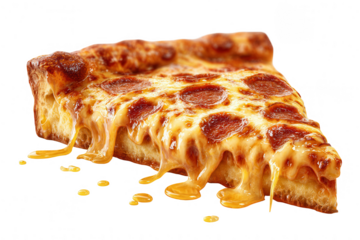 Melted cheese dripping from a pizza slice